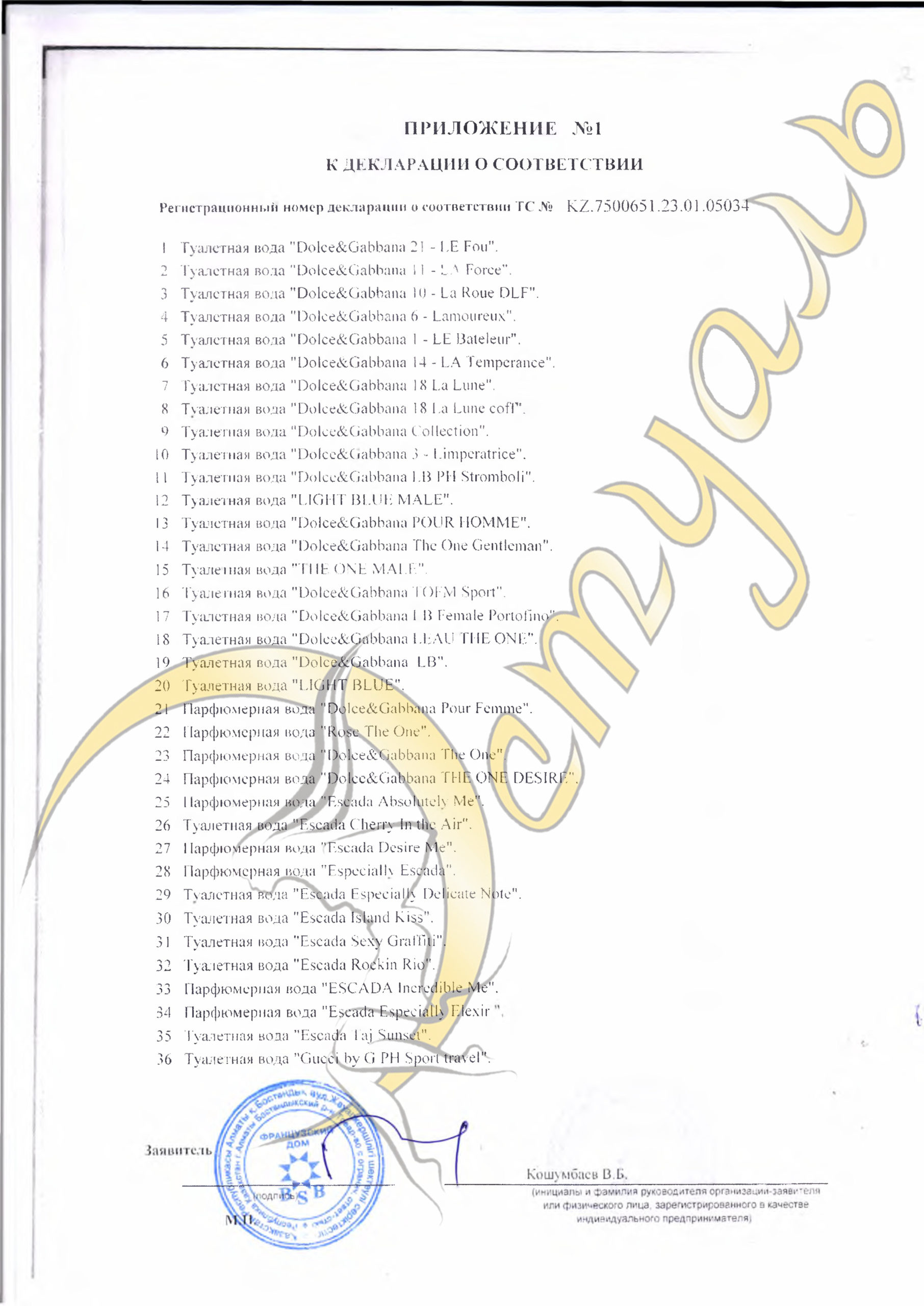 Приложение №1 к декларации о соответствии ( часть 1 - РУС )